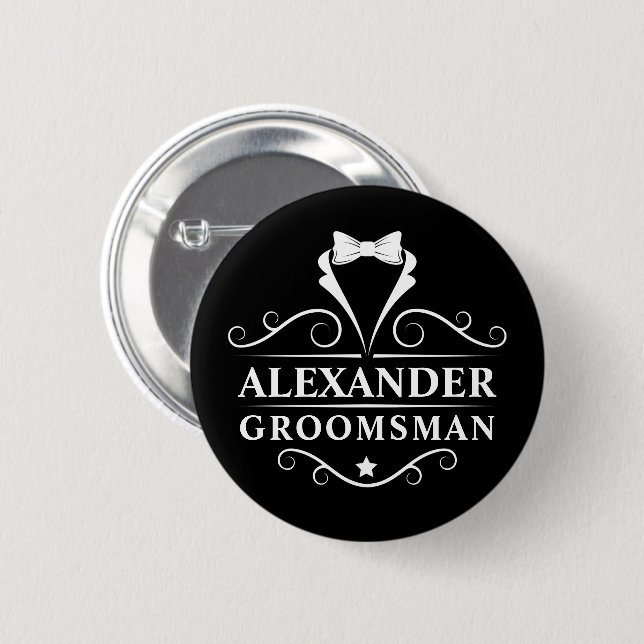 Groomsman Tuxedo Tie Black 6 Cm Round Badge (Front & Back)