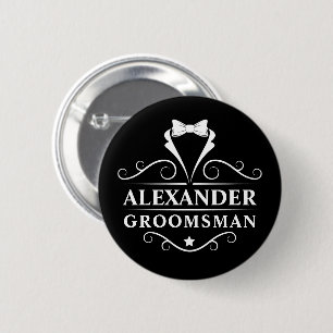 Groomsman Tuxedo Tie Black 6 Cm Round Badge