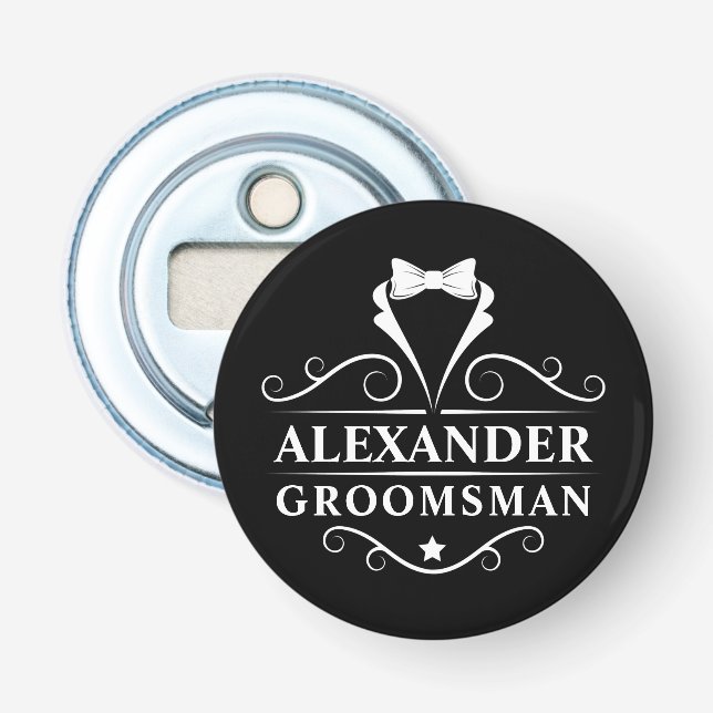Groomsman Tuxedo Tie Black Bottle Opener (Front)