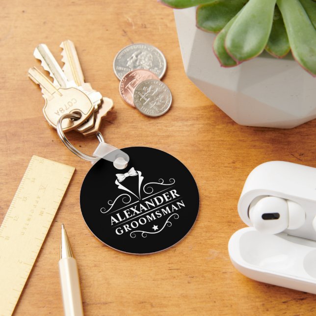 Groomsman Tuxedo Tie Black Key Ring (Desk)