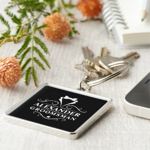 Groomsman Tuxedo Tie Black Premium Key Ring