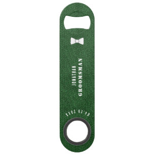 Groomsman Vintage Green Leather Bow Tie Bar Key