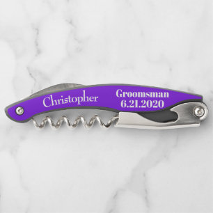 Groomsman Violet Black Wedding Favour Corkscrew
