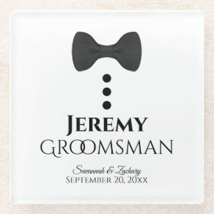 Groomsman Wedding Favor Cute Tuxedo Black Tie Glass Coaster
