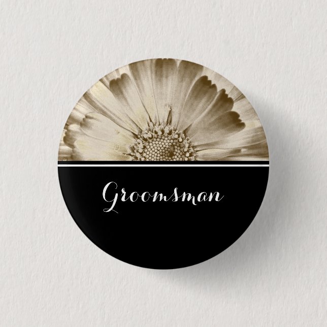 Groomsman Wedding Gold Daisy 3 Cm Round Badge (Front)