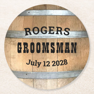 Groomsman Whiskey Barrel Round Paper Coaster