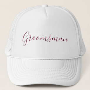 Groomsman White with Burgundy font Trucker Hat
