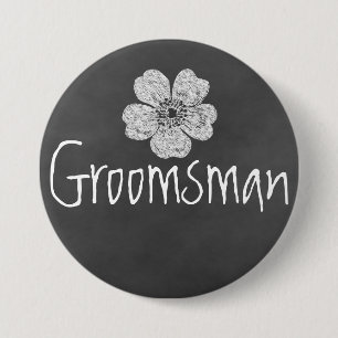 Groomsman Wild White Roses Chalkboard 7.5 Cm Round Badge