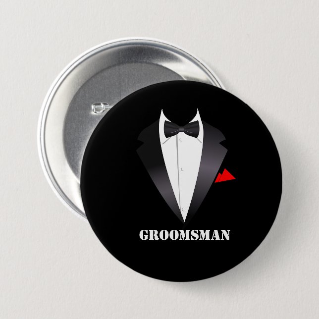 Groomsman with Tuxedo Shirt  7.5 Cm Round Badge (Front & Back)