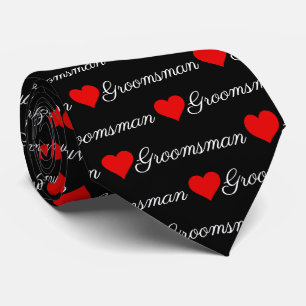 Groomsmen Black and White Red Hearts Neck Tie