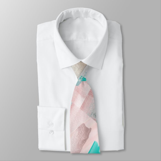 Groomsmen Colour Block Rose Gold Blush Aqua Tie (Tied)