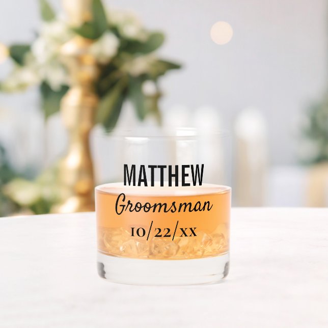 Groomsmen Elegant Modern Typography Wedding Favour Whiskey Glass (Insitu (Wedding))