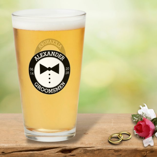 Groomsmen Gift | Black Bow Tie Wedding Beer Glass (Creator Uploaded)