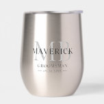 Groomsmen Gift Modern Trendy Monogram Initials<br><div class="desc">This elegant thermal wine tumbler can be custom-made for each member of your wedding party. It features the individual's monogrammed initials, name, title and date in a classic, black minimalist design. To personalise, enter each person's name, initial, date and their specific title into the provided fields to create your own...</div>
