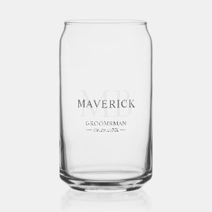 Groomsmen Gift Modern Trendy Monogram Initials Can Glass