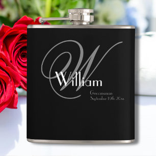 Groomsmen Gifts Elegant Chic Monogram Name Classic Hip Flask