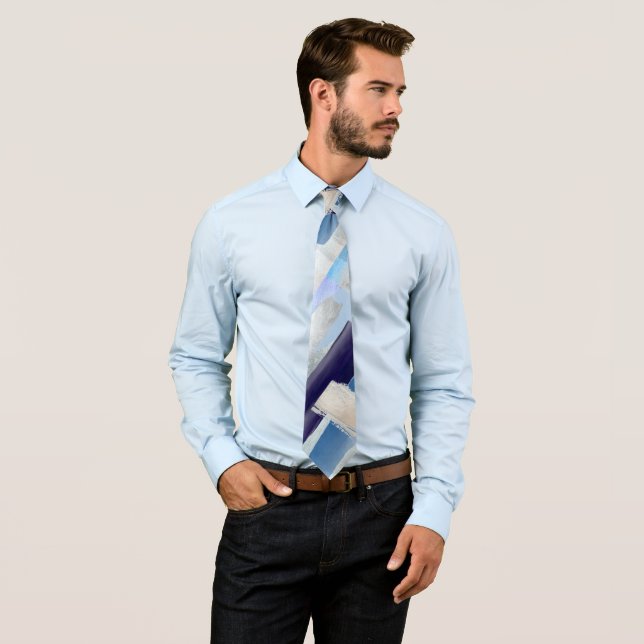 Groomsmen Modern Colour Block Dusty Navy Silver    Tie (In Situ)