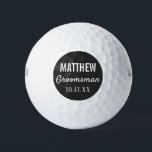 Groomsmen Modern Typography Wedding Favour Golf Balls<br><div class="desc">For the groom who loves to golf!  These golf balls are the perfect favour or gift for the golfer groomsmen in your wedding,  either for your bachelor party or for your wedding day.  Personalise each golf ball with the name of each groomsman and date of your choice.</div>