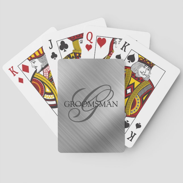 Groomsmen Monogram Brushed Silver Playing Cards (Back)