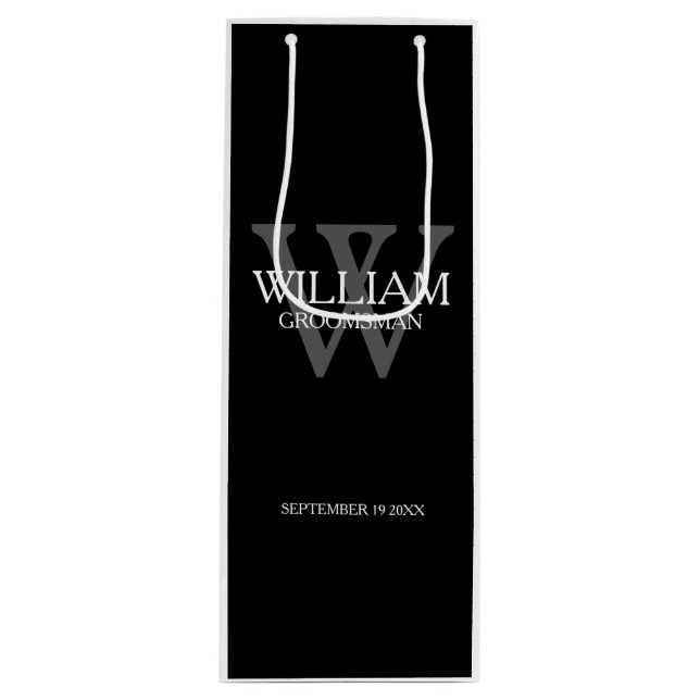Groomsmen Personalised Name Elegant Cool Wine Gift Bag (Front)