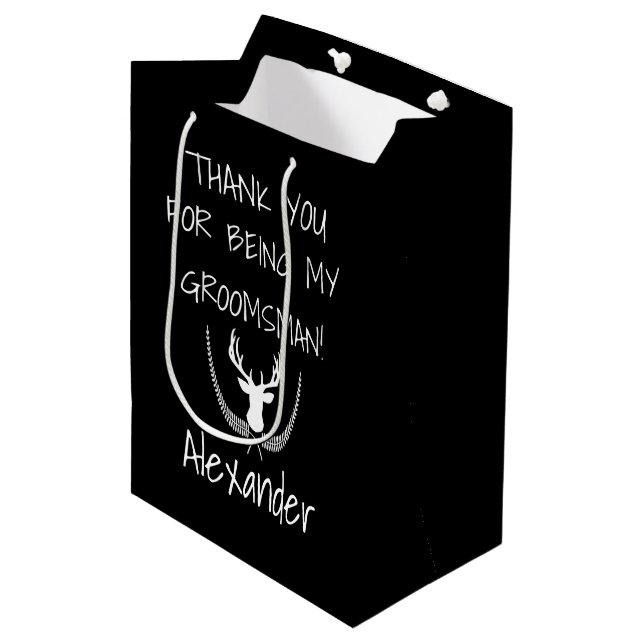 Groomsmen Personalised Wedding Thank You Medium Gift Bag (Front Angled)