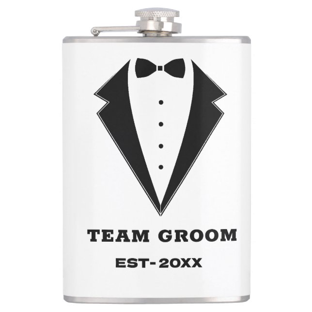 Groomsmen Proposal Glass, Team Groom Personalised  Hip Flask (Front)