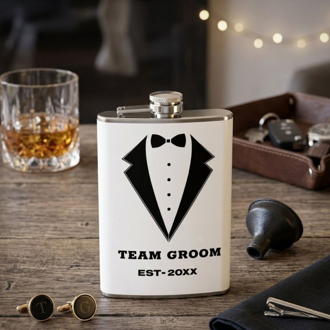 Groomsmen Proposal Glass, Team Groom Personalised  Hip Flask (Creator Uploaded)