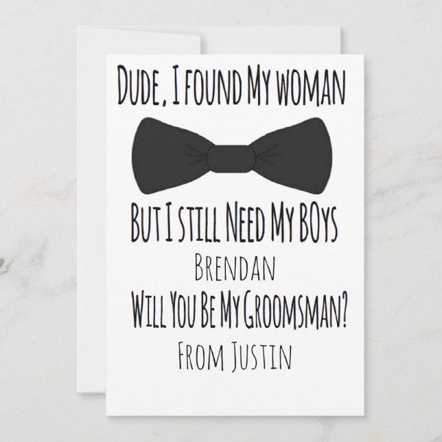 Groomsmen Wedding Bow Tie Card (Front)