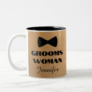 groomswoman black bow tie gold glitters wedding Two-Tone coffee mug