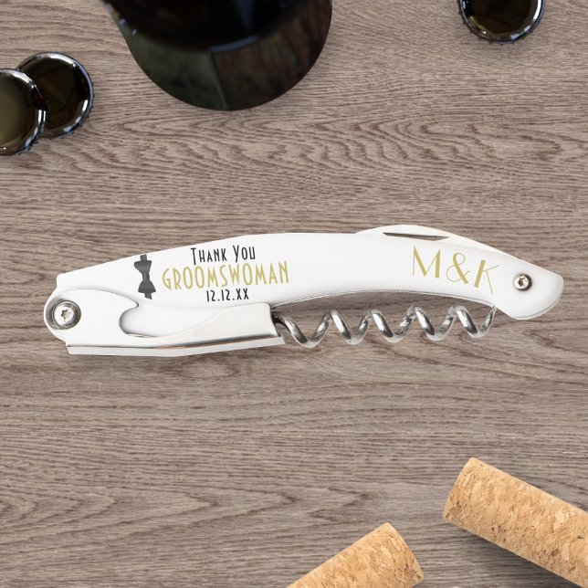 Groomswoman Thank You 1920s Gatsby Wedding Favour Corkscrew (Add your initials & wedding date to this Groomswoman corkscrew. She'll love it! (also for Groomsmen))