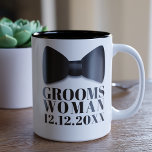 Groomswoman Wedding Favour Tuxedo Bow Tie Two-Tone Coffee Mug<br><div class="desc">Suitable for your Groomswoman or Groomsmaid,  add their name and your wedding date to this classic black and white Tuxedo Wedding Bow Tie Groomswoman Mug</div>