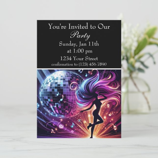 Groove & Glow: Dance Party Vibe Invitation (Standing Front)