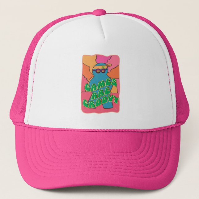 Groove On Gamer Retro Board Game Art Trucker Hat (Front)