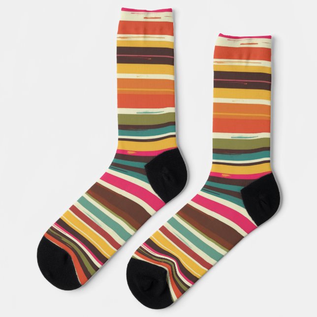 Groove Waves 70s Psychedelic Line Pattern Collecti Socks (Left)