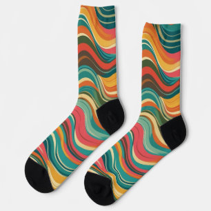 Groove Waves 70s Psychedelic Line Pattern Collecti Socks