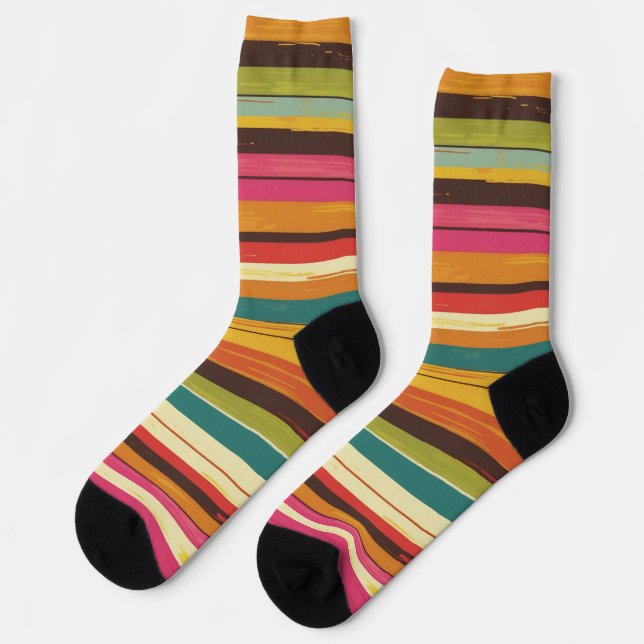 Groove Waves 70s Psychedelic Line Pattern Collecti Socks (Left)