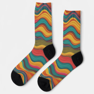 Groove Waves 70s Psychedelic Line Pattern Collecti Socks