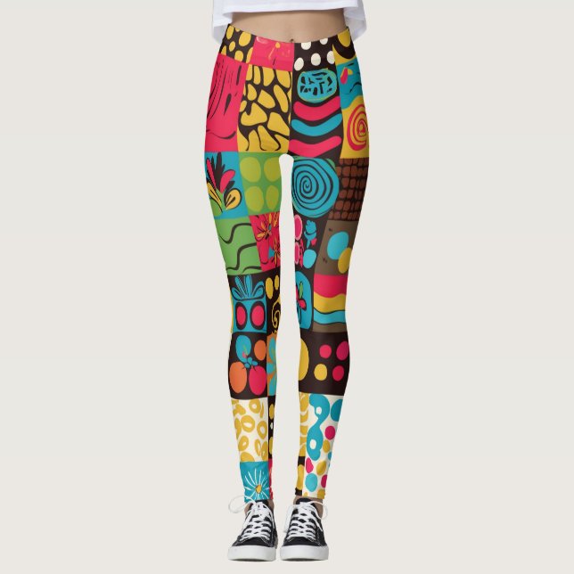 Groove Waves 70s Psychedelic Line Pattern Leggings (Front)