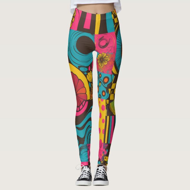 Groove Waves 70s Psychedelic Line Pattern Leggings (Front)
