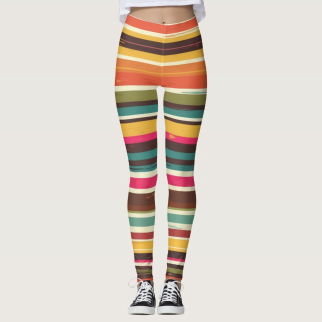 Groove Waves 70s Psychedelic Line Pattern Leggings (Front)