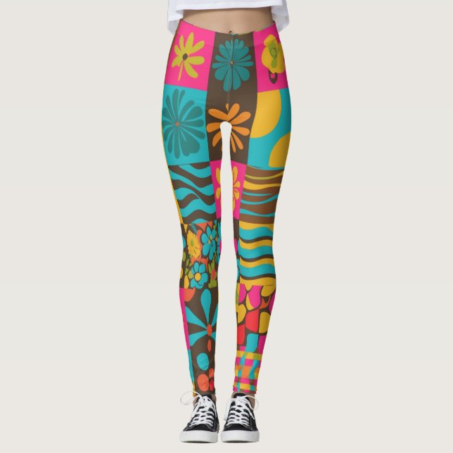 Groove Waves 70s Psychedelic Line Pattern Leggings (Front)