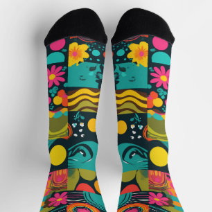 Groove Waves 70s Psychedelic Line Pattern Socks