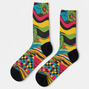 Groove Waves 70s Psychedelic Line Pattern Socks