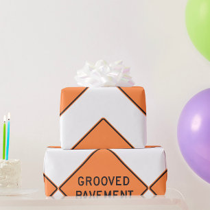 Grooved Pavement Road Sign Wrapping Paper