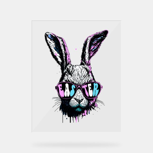 Groovi Rabbit Bunny Face With Sunglasses Easter Acrylic Sign (Front)