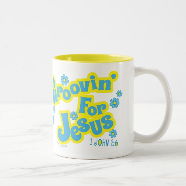 Groovin' For Jesus Retro Style Christian Two-Tone Coffee Mug (Right)