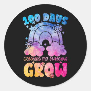 Groovy 100 Days Growing Rainbow Teacher 100th Day  Classic Round Sticker