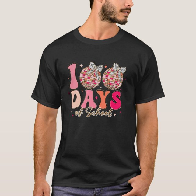Groovy 100 Days of School Coquette Bow 100th Day o T-Shirt (Front)