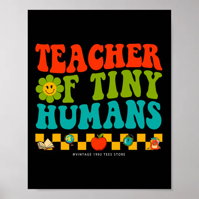 Groovy 100 Days Of School Kids Teacher Of Tiny Hum Poster | Zazzle