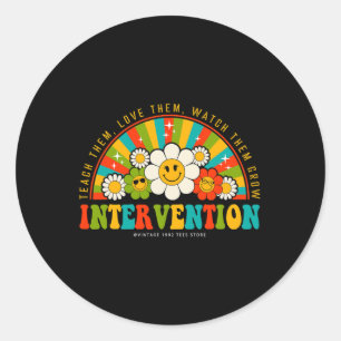 Groovy 100 Days Of School Teacher Intervention Squ Classic Round Sticker